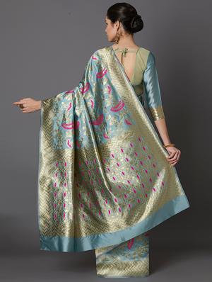 floral banarasi saree with blouse - 16954321 - Standard Image - 2