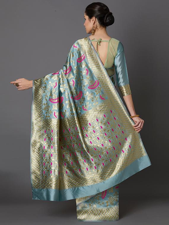 floral banarasi saree with blouse - 16954321 - Zoom Image - 2