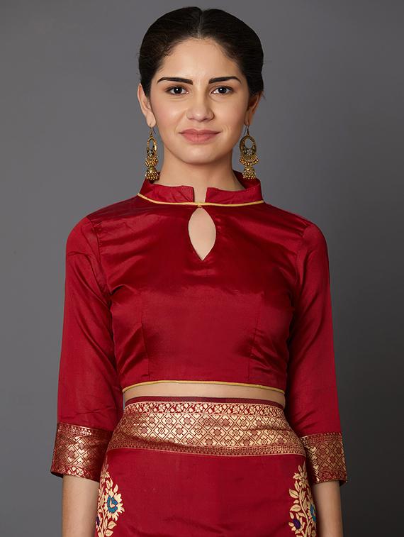 floral banarasi saree with blouse - 16954322 - Zoom Image - 3