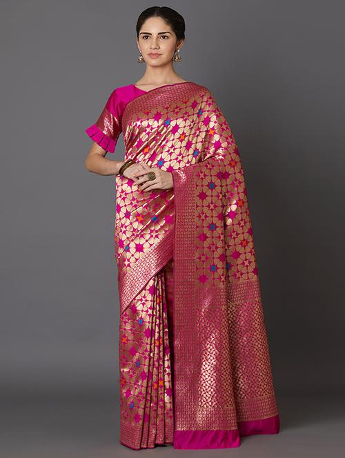 floral banarasi saree with blouse - 16954324 - Standard Image - 1