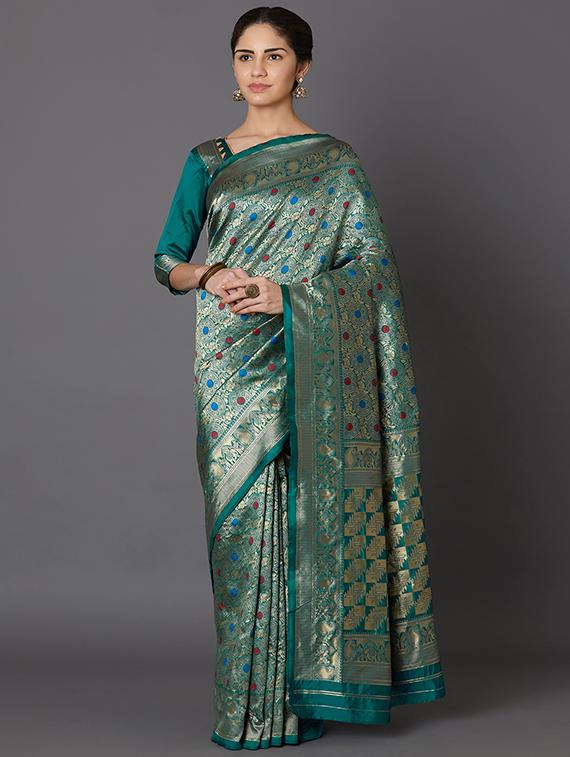 geometrical banarasi saree with blouse - 16954326 - Zoom Image - 1