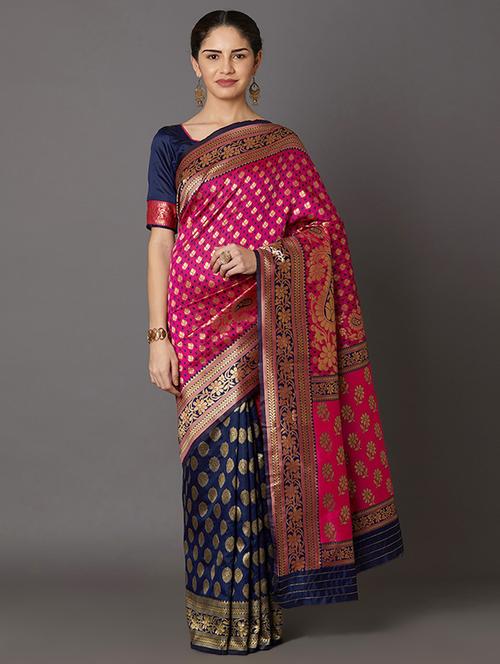 half & half banarasi saree with blouse - 16954334 - Standard Image - 1
