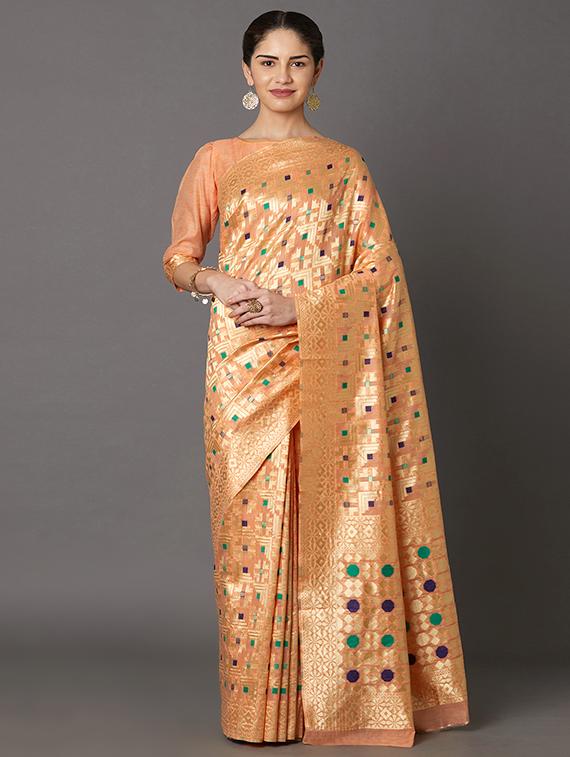 self design banarasi saree with blouse - 16954338 - Zoom Image - 1