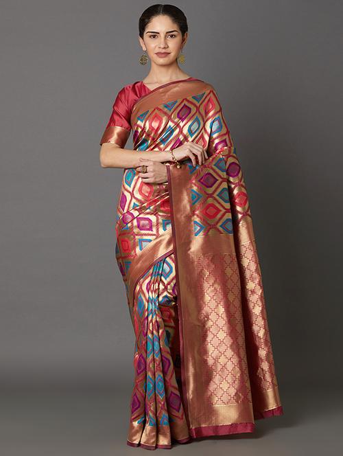self design banarasi saree with blouse - 16954342 - Standard Image - 1