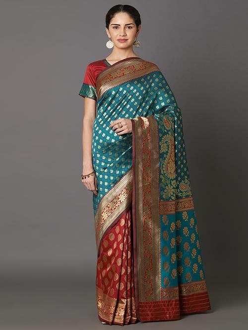 half & half banarasi saree with blouse - 16954346 - Standard Image - 1