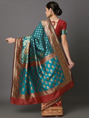 half & half banarasi saree with blouse - 16954346 - Standard Image - 2
