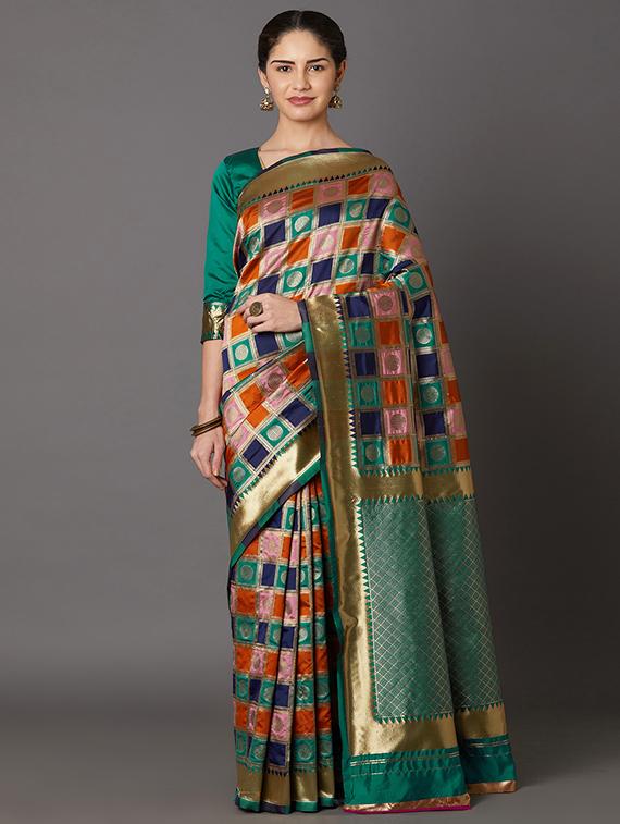 self design banarasi saree with blouse - 16954351 - Zoom Image - 1