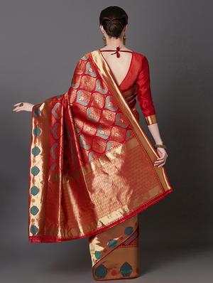 self design banarasi saree with blouse - 16954352 - Standard Image - 2
