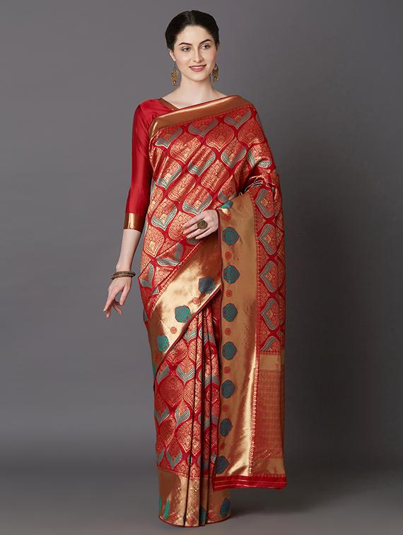 self design banarasi saree with blouse - 16954352 - Zoom Image - 1