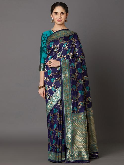 floral banarasi saree with blouse - 16954357 - Standard Image - 1