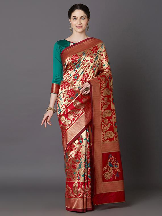 floral banarasi saree with blouse - 16954364 - Zoom Image - 1