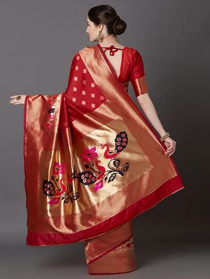 self design banarasi saree with blouse - 16954366 - Standard Image - 2