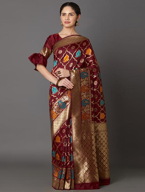 floral banarasi saree with blouse - 16954367 - Standard Image - 1