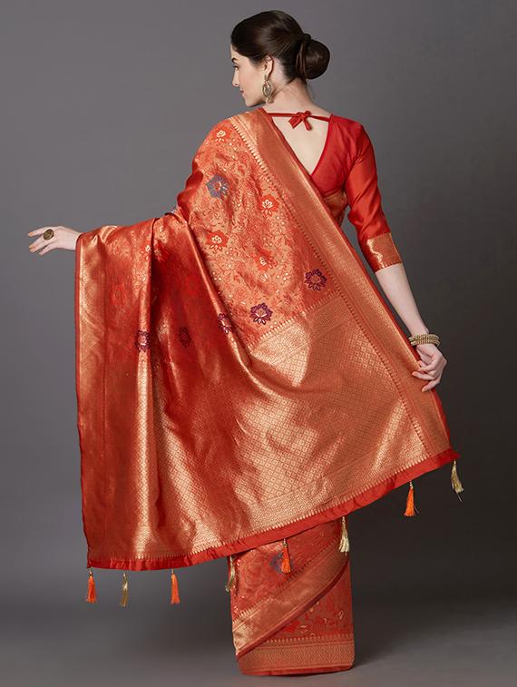 floral banarasi saree with blouse - 16954368 - Zoom Image - 2