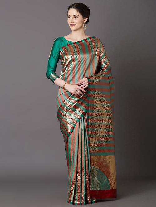 striped banarasi saree with blouse - 16954378 - Standard Image - 1