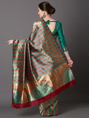 striped banarasi saree with blouse - 16954378 - Standard Image - 2
