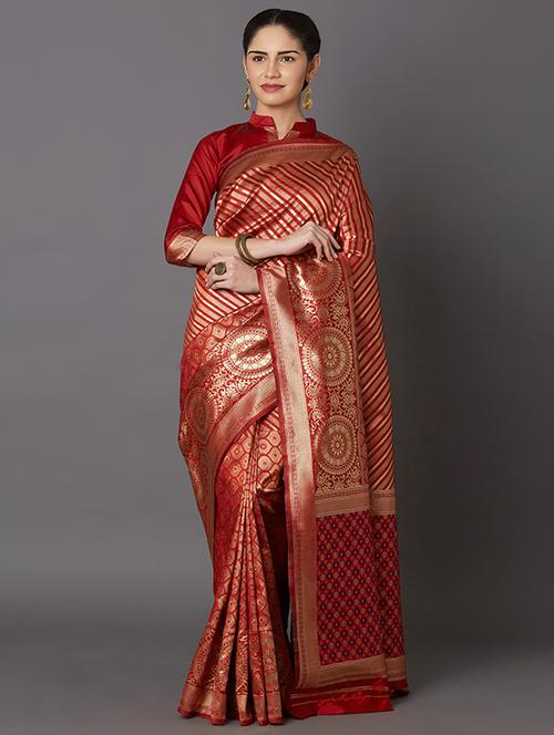 striped banarasi saree with blouse - 16954391 - Standard Image - 1