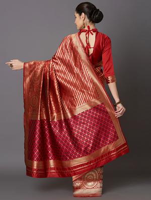 striped banarasi saree with blouse - 16954391 - Standard Image - 2