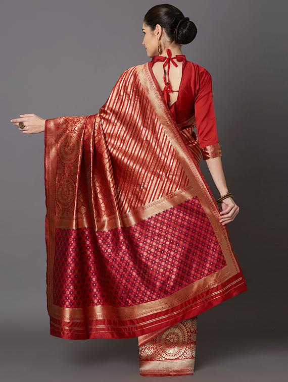 striped banarasi saree with blouse - 16954391 - Zoom Image - 2