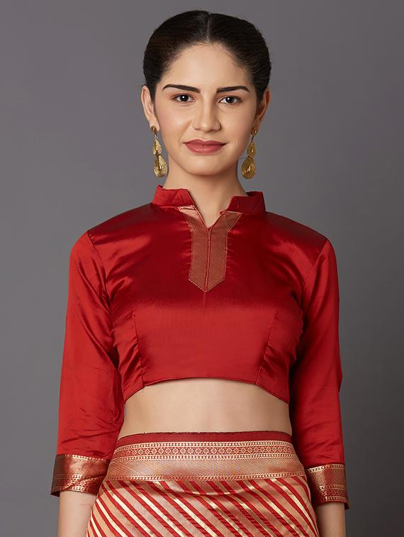 striped banarasi saree with blouse - 16954391 - Zoom Image - 3