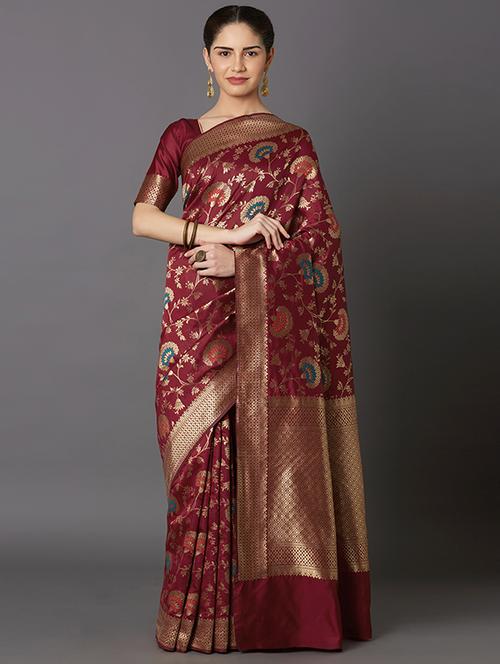 self design banarasi saree with blouse - 16954401 - Standard Image - 1