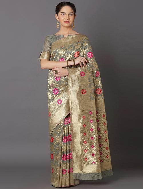 self design banarasi saree with blouse - 16954407 - Standard Image - 1