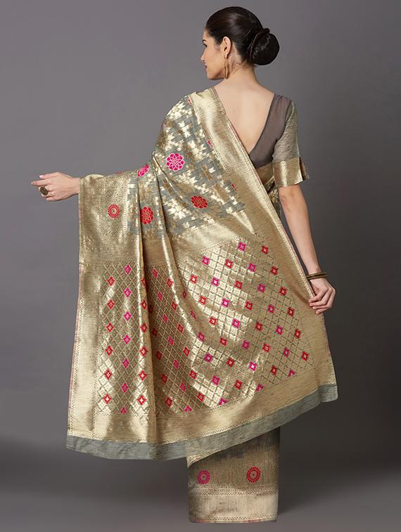 self design banarasi saree with blouse - 16954407 - Zoom Image - 2