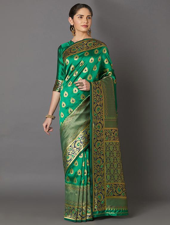 self design banarasi saree with blouse - 16954408 - Zoom Image - 1
