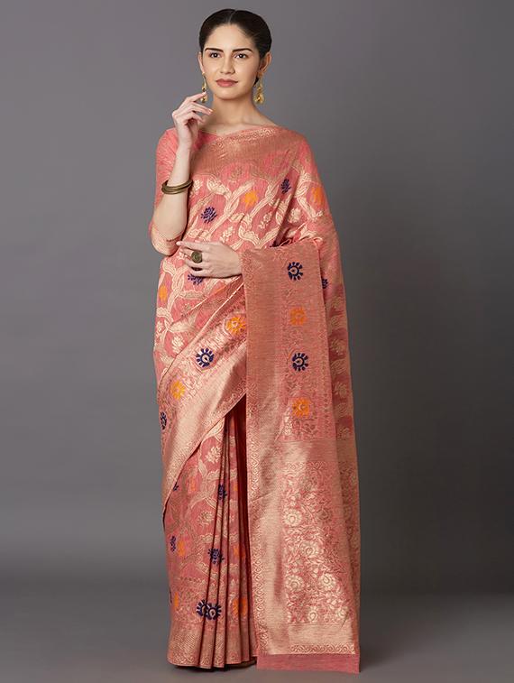 self design banarasi saree with blouse - 16954409 - Zoom Image - 1