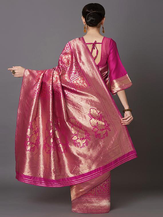 self design banarasi saree with blouse - 16954411 - Zoom Image - 2