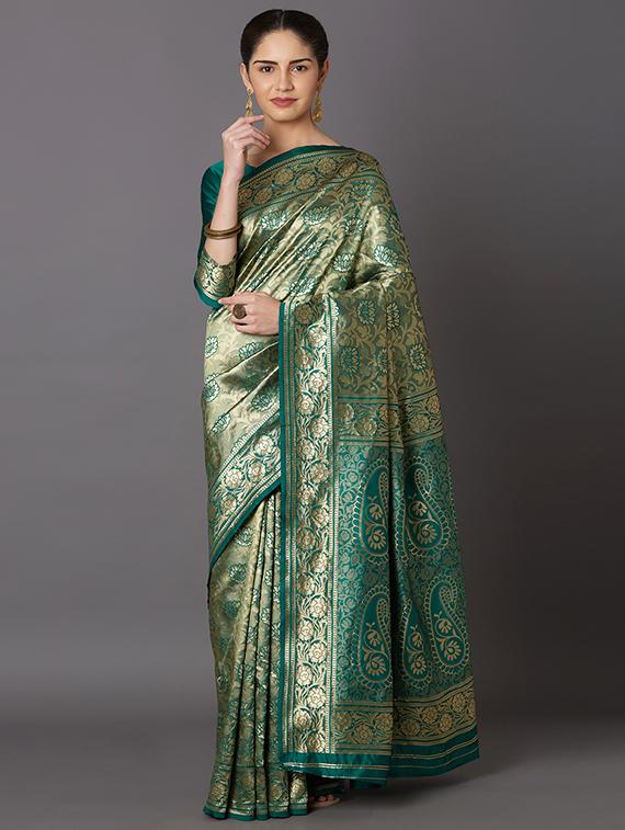 self design banarasi saree with blouse - 16954413 - Zoom Image - 1
