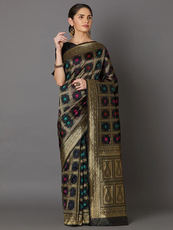 self design banarasi saree with blouse - 16954416 - Zoom Image - 1