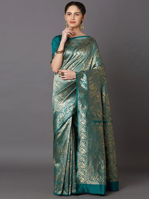 self design banarasi saree with blouse - 16954419 - Standard Image - 1
