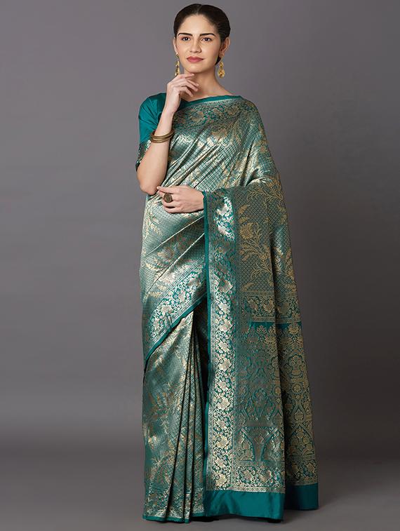self design banarasi saree with blouse - 16954419 - Zoom Image - 1