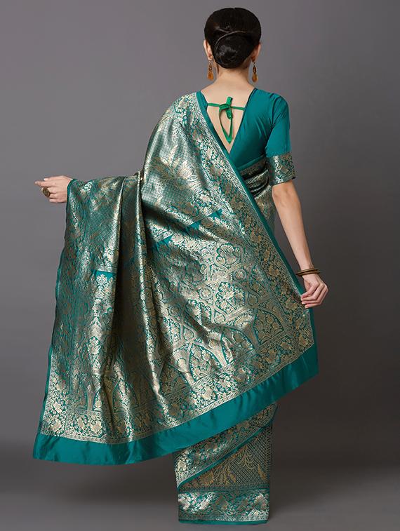 self design banarasi saree with blouse - 16954419 - Zoom Image - 2