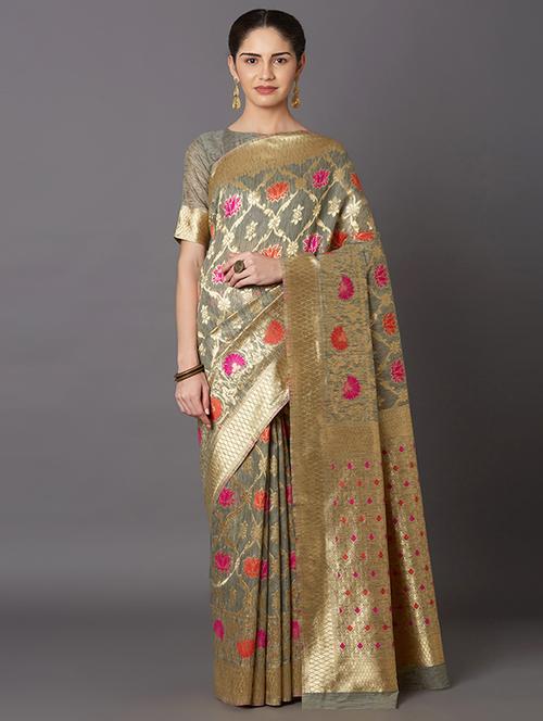 self design banarasi saree with blouse - 16954421 - Standard Image - 1