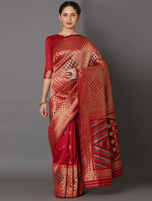 self design banarasi saree with blouse - 16954436 - Standard Image - 1