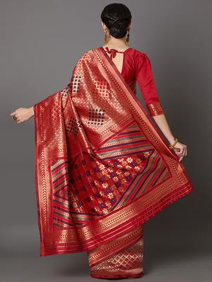 self design banarasi saree with blouse - 16954436 - Standard Image - 2