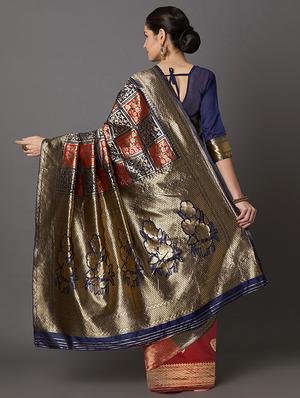 self design banarasi saree with blouse - 16954437 - Standard Image - 2