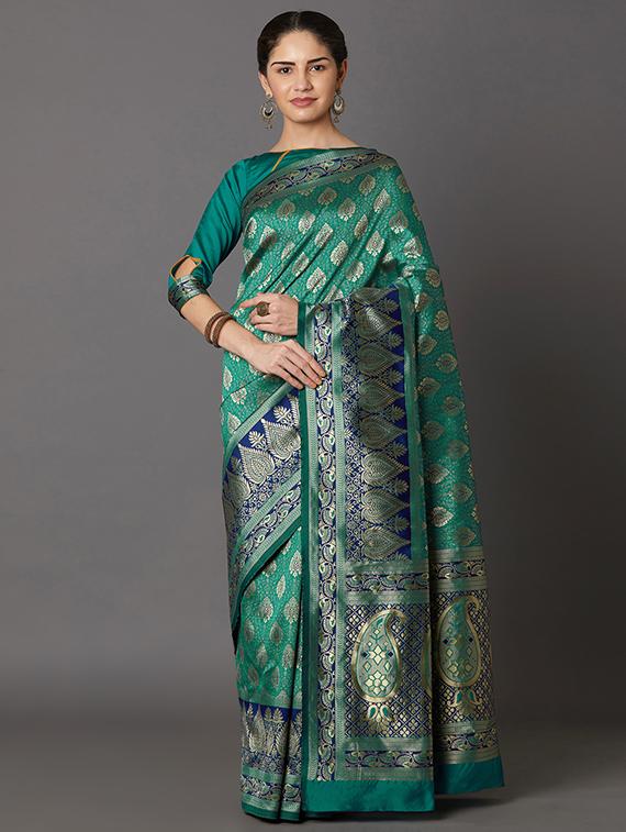 self design banarasi saree with blouse - 16954439 - Zoom Image - 1