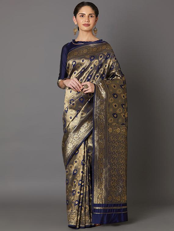 self design banarasi saree with blouse - 16954440 - Zoom Image - 1