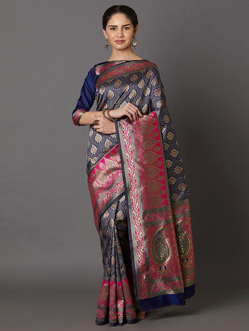 self design banarasi saree with blouse - 16954443 - Standard Image - 1