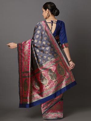 self design banarasi saree with blouse - 16954443 - Standard Image - 2