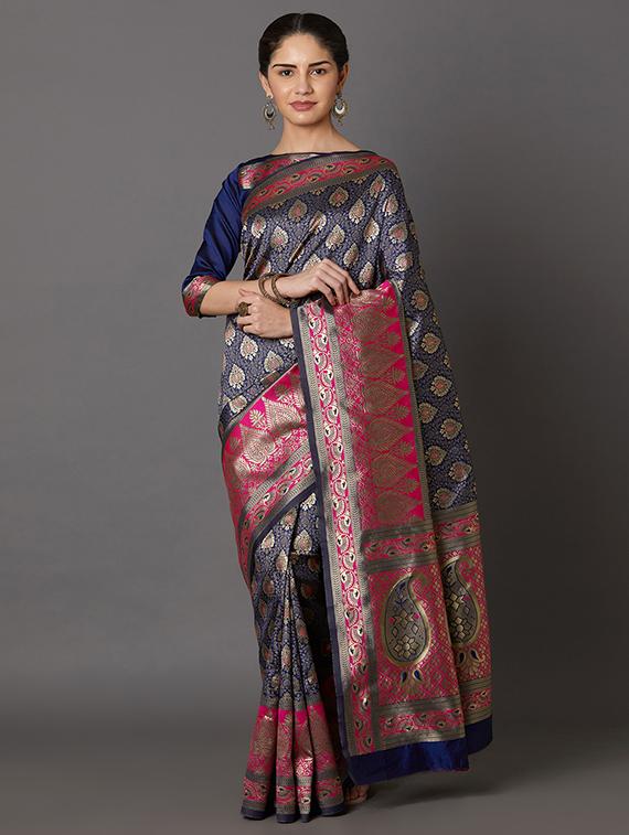 self design banarasi saree with blouse - 16954443 - Zoom Image - 1