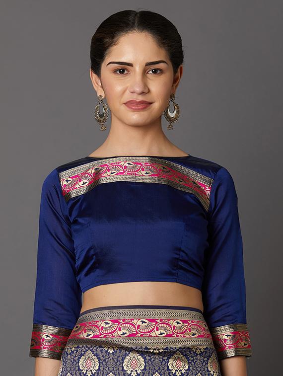 self design banarasi saree with blouse - 16954443 - Zoom Image - 3