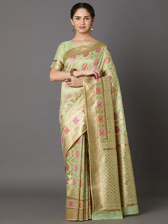 self design banarasi saree with blouse - 16954447 - Zoom Image - 1