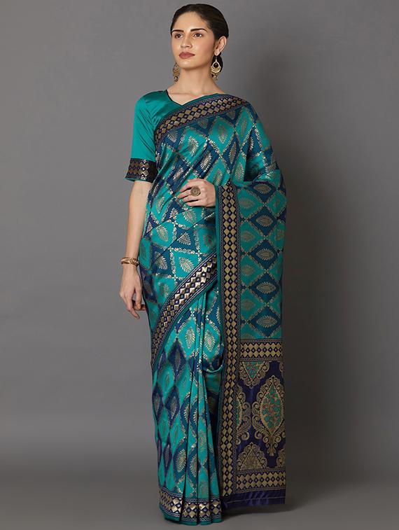 geometrical banarasi saree with blouse - 16954448 - Zoom Image - 1