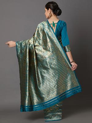 self design banarasi saree with blouse - 16954453 - Standard Image - 2
