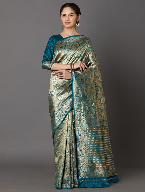 self design banarasi saree with blouse - 16954453 - Zoom Image - 1