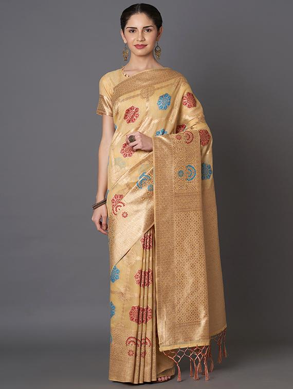 self design banarasi saree with blouse - 16954456 - Zoom Image - 1